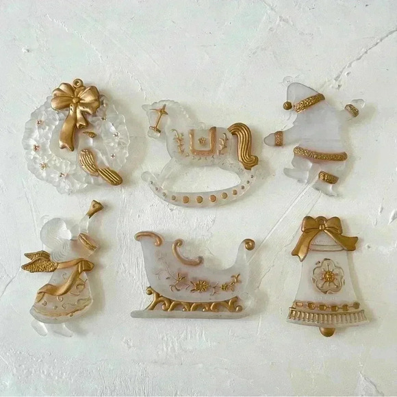 Vintage Christmas Ornament Frosted Clear Glass Gold Lot of 6 RARE - Picture 7 of 12